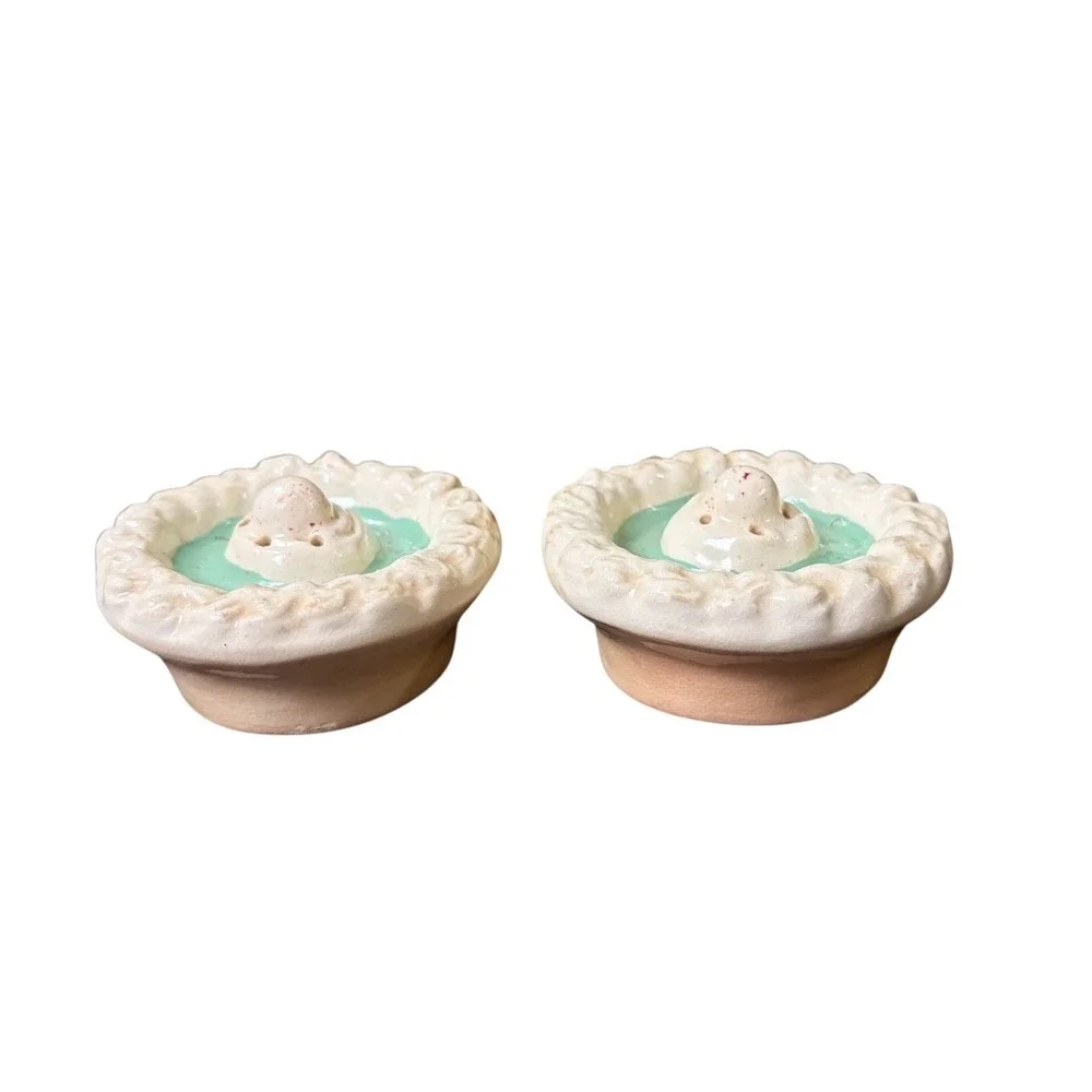 Vintage Handmade Ceramic Salt Pepper Shakers‎ Cute Foodie Kitchen Novelty Set